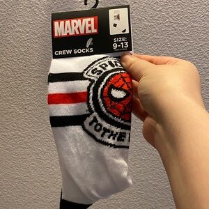 Marvel Spider-Man Logo Crew Socks - White, Red, and Black